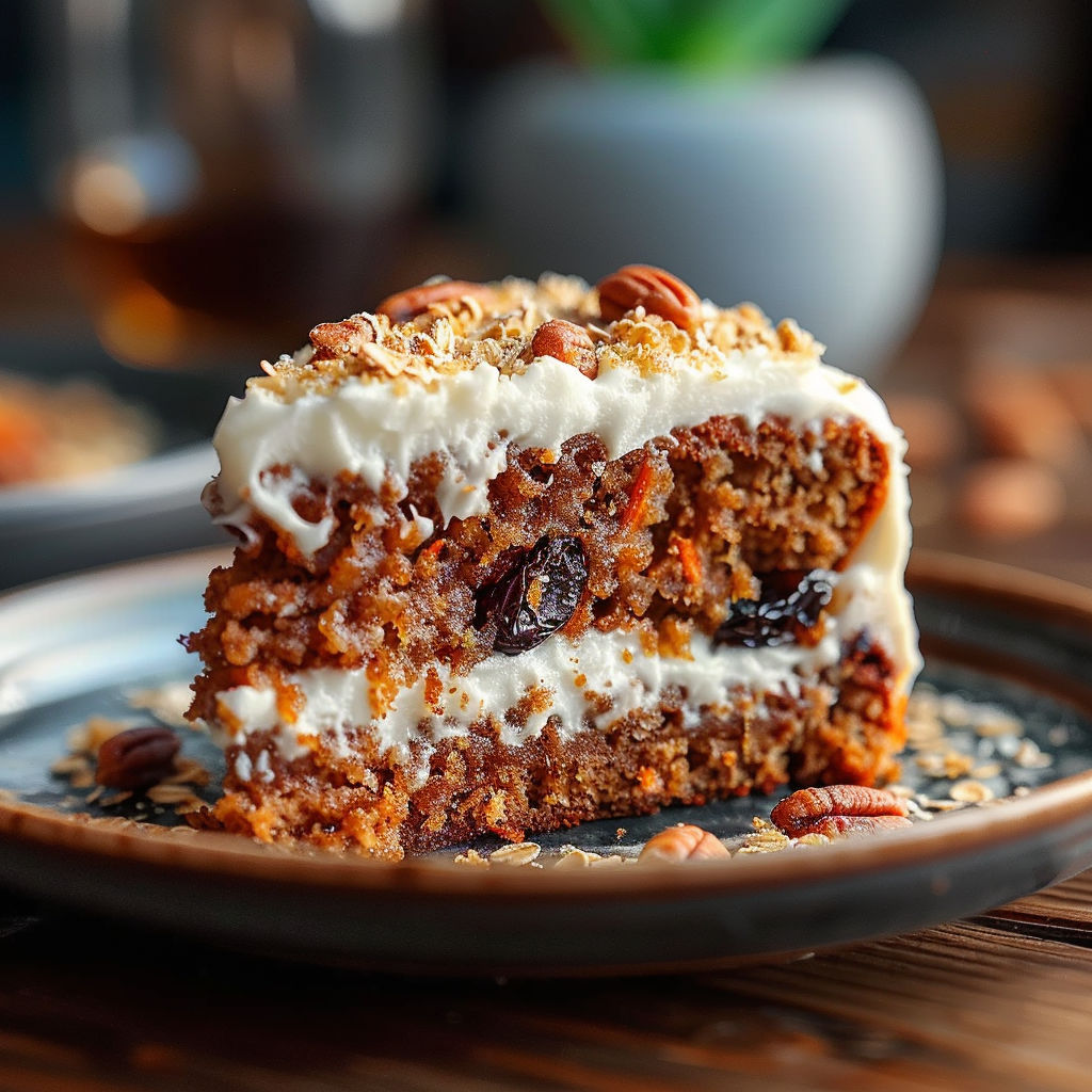 A slice of cake with white frosting and nuts on top.