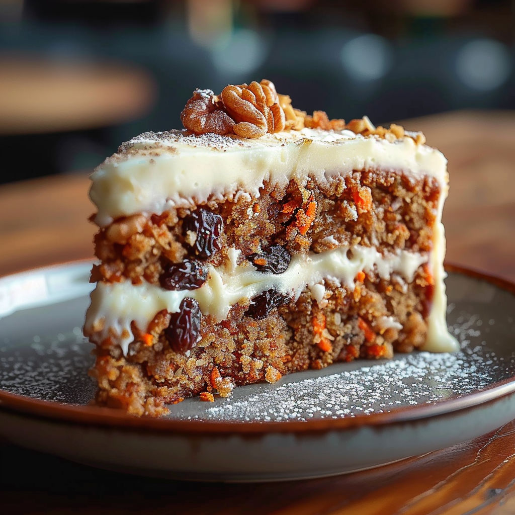 A slice of cake with white frosting and nuts on top.