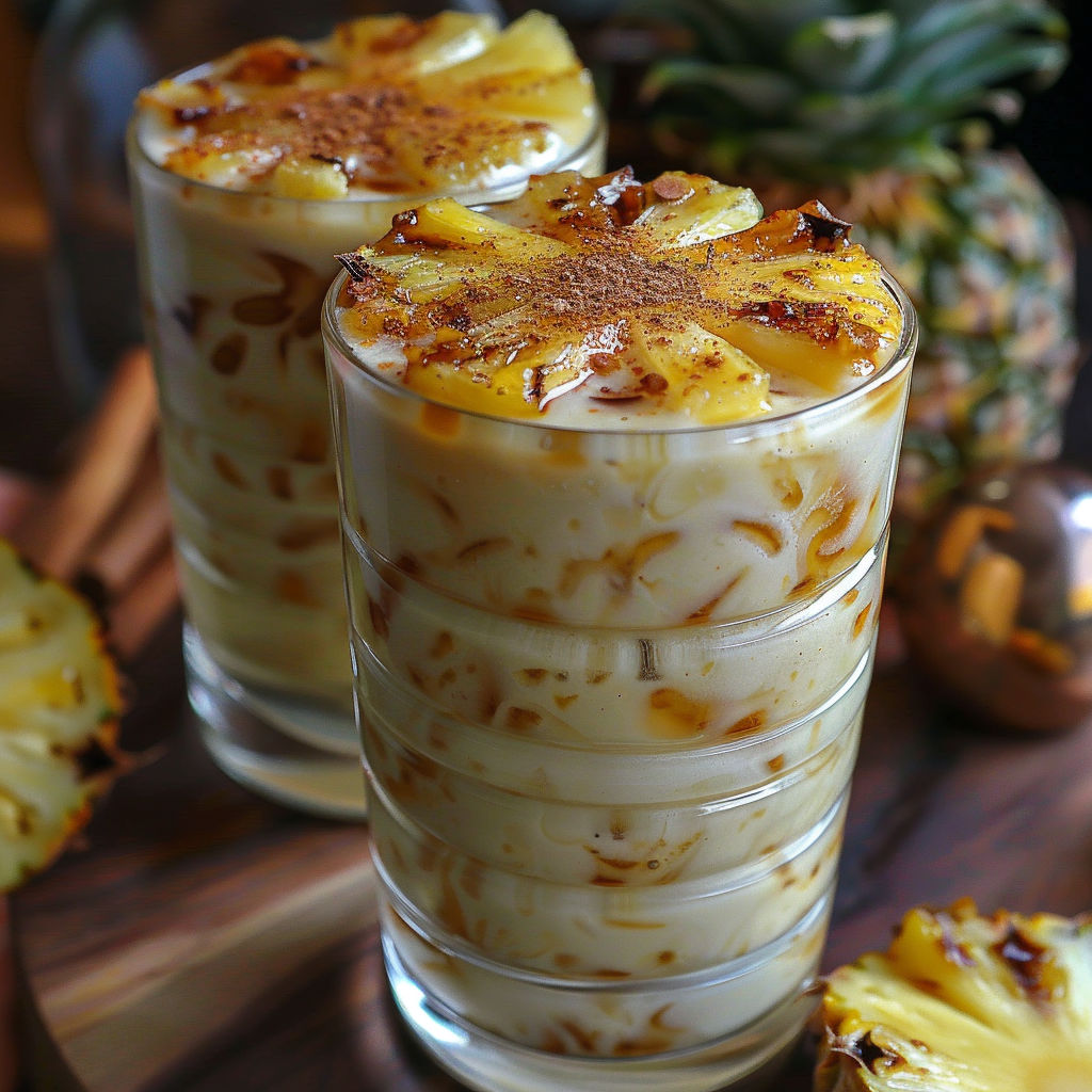 Two glasses of pineapple upside down cake.