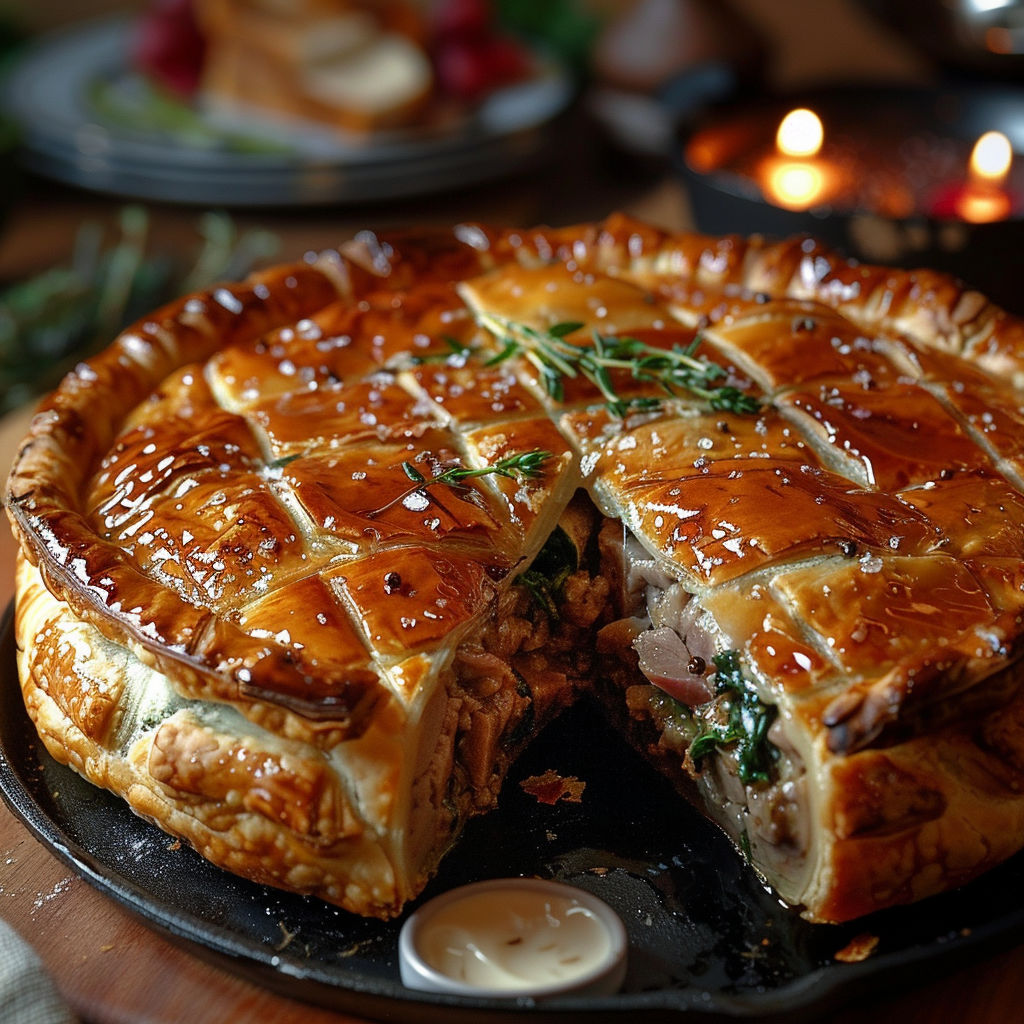 A pastry with meat and vegetables inside.