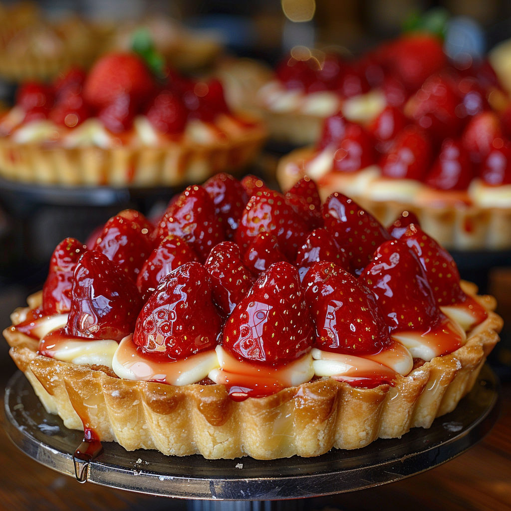 A close up of a strawberry dessert.