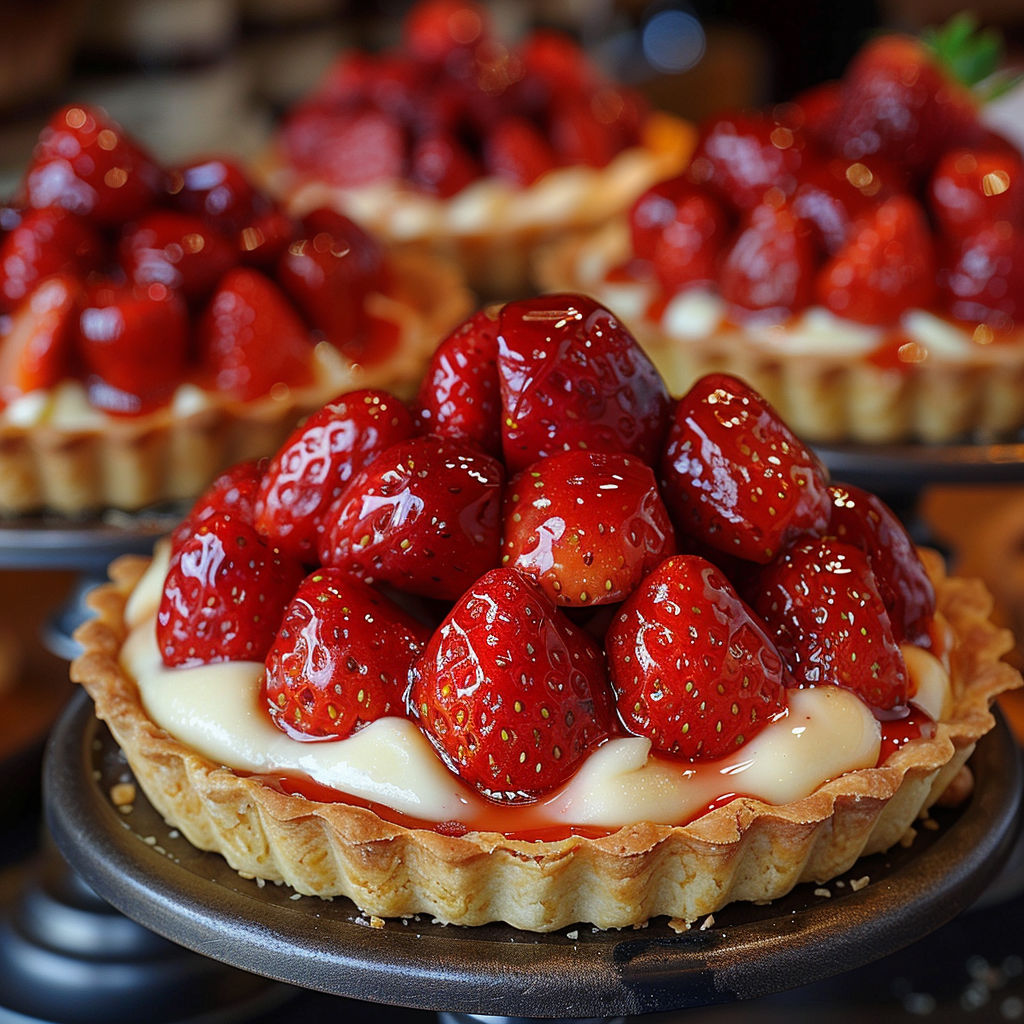 A close up of a strawberry dessert.