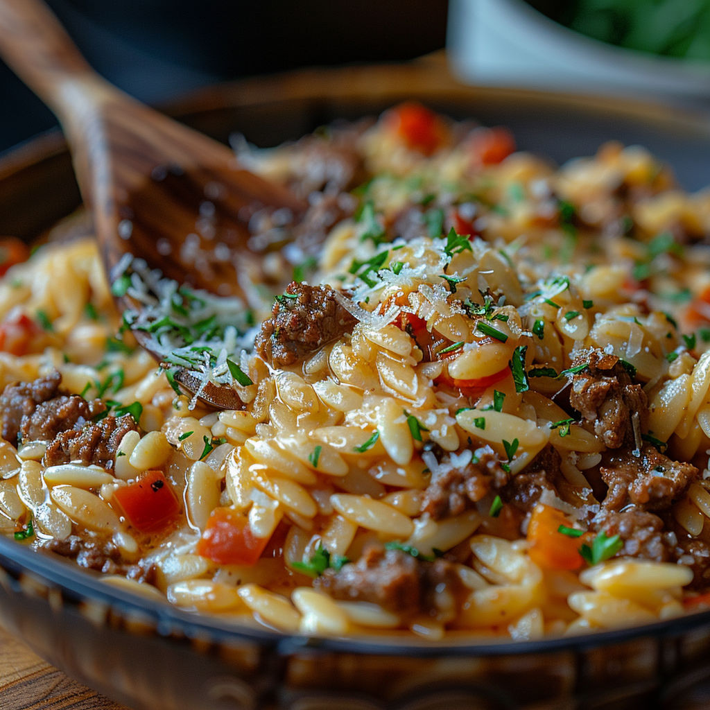 A bowl of pasta with meat and cheese.
