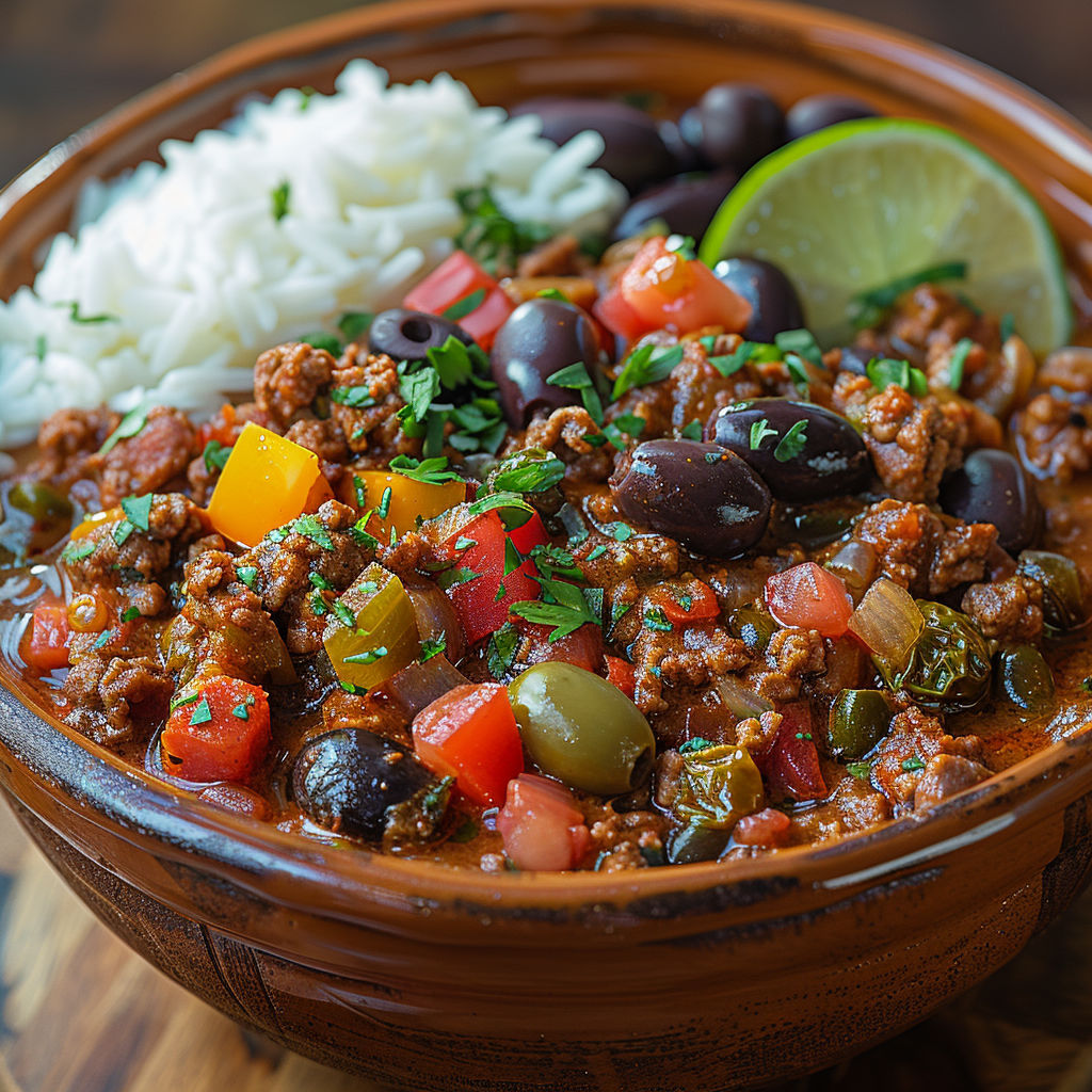 A bowl of food with rice, beans, and vegetables.