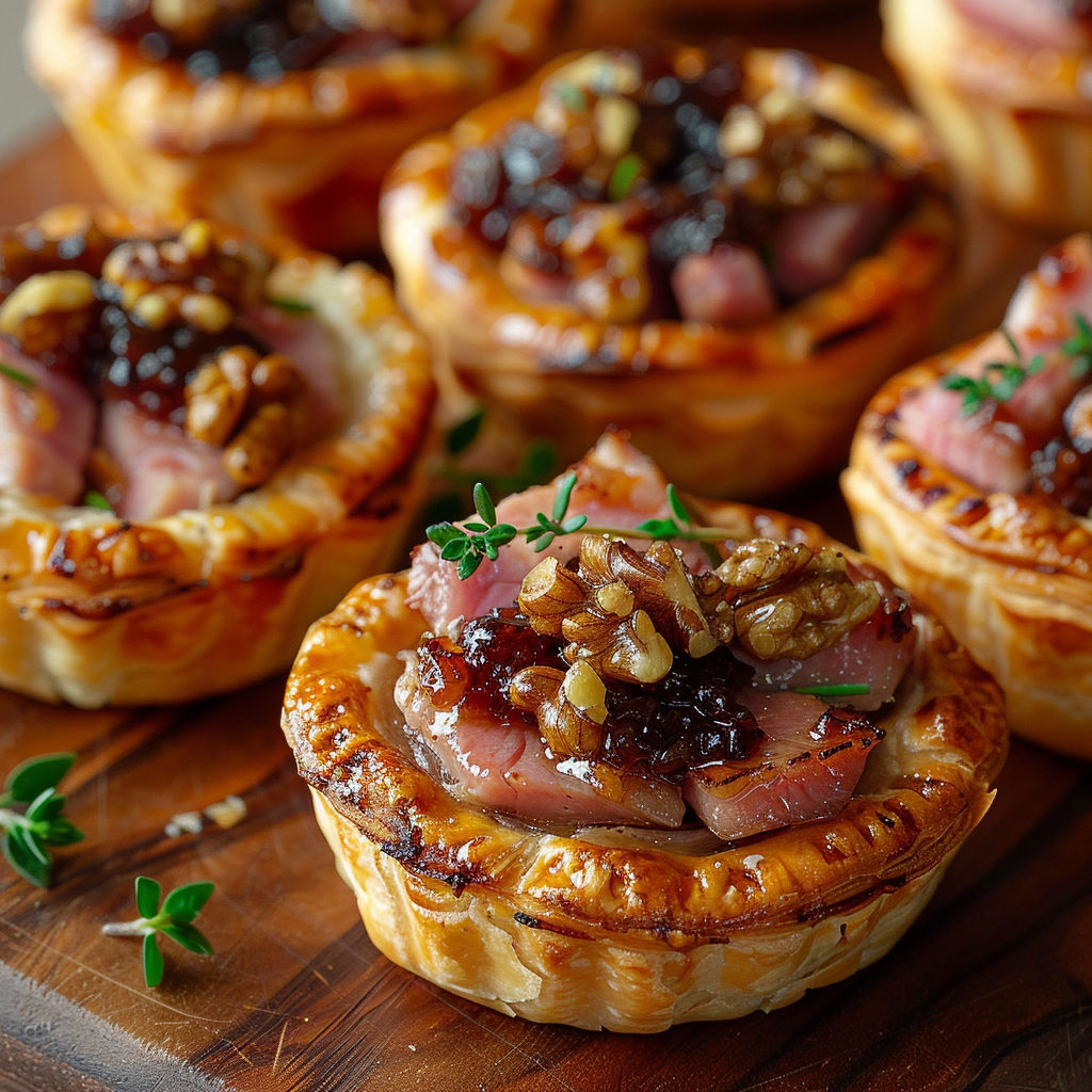 Mini tartelettes with magret fumé.