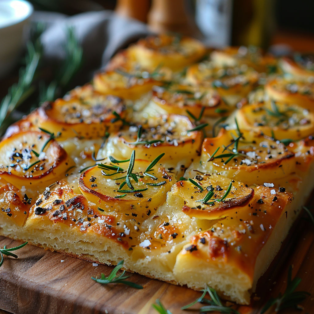 A close up of a focaccia with cheese and apples.
