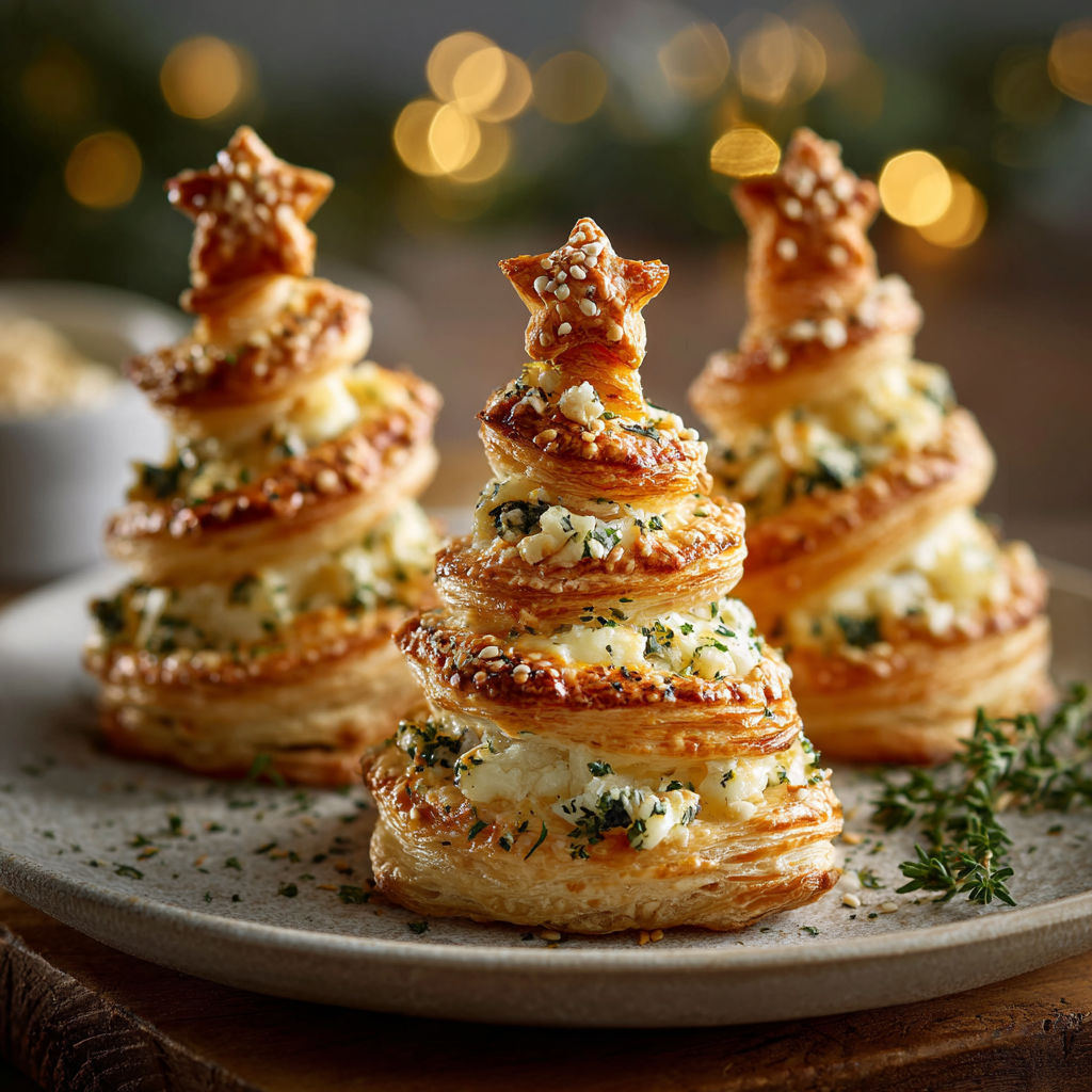 Three miniature Christmas trees made of croissants.