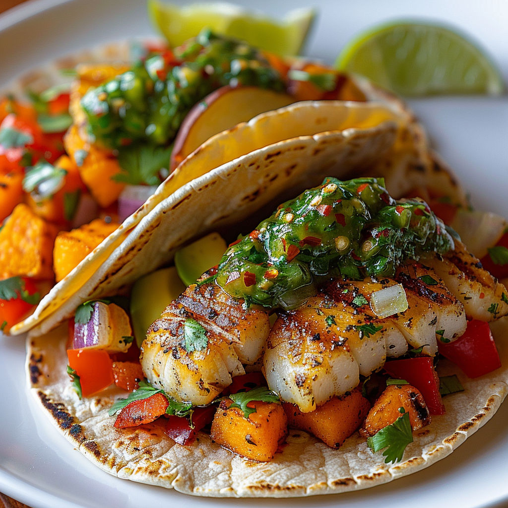 A plate of fish tacos with a variety of toppings.
