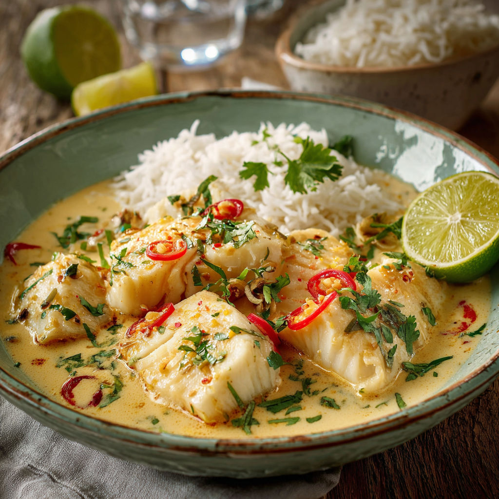 A bowl of food with rice and fish.