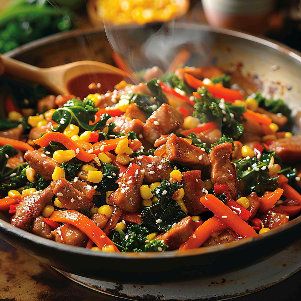 A bowl of food with meat and vegetables.