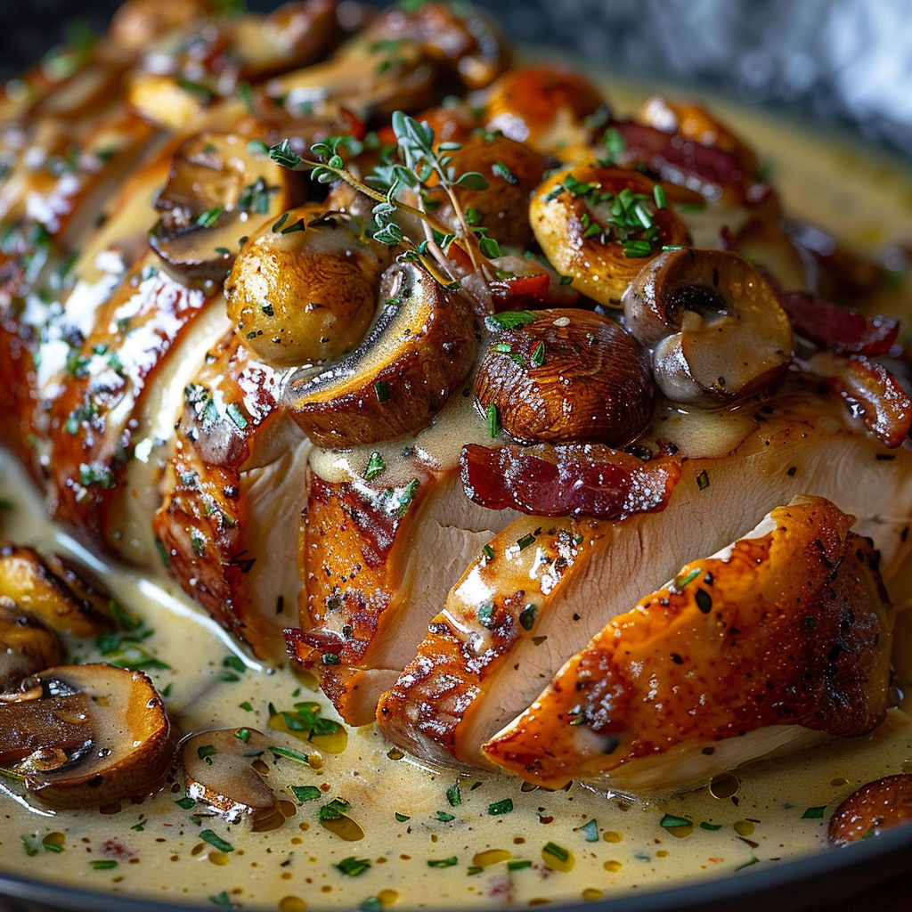 A plate of food with mushrooms and herbs.