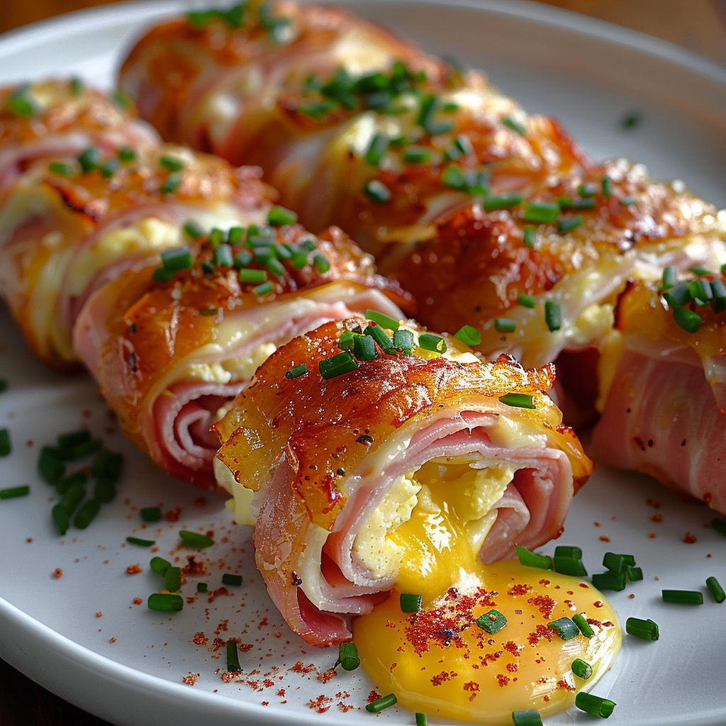 A plate of food with eggs and ham.