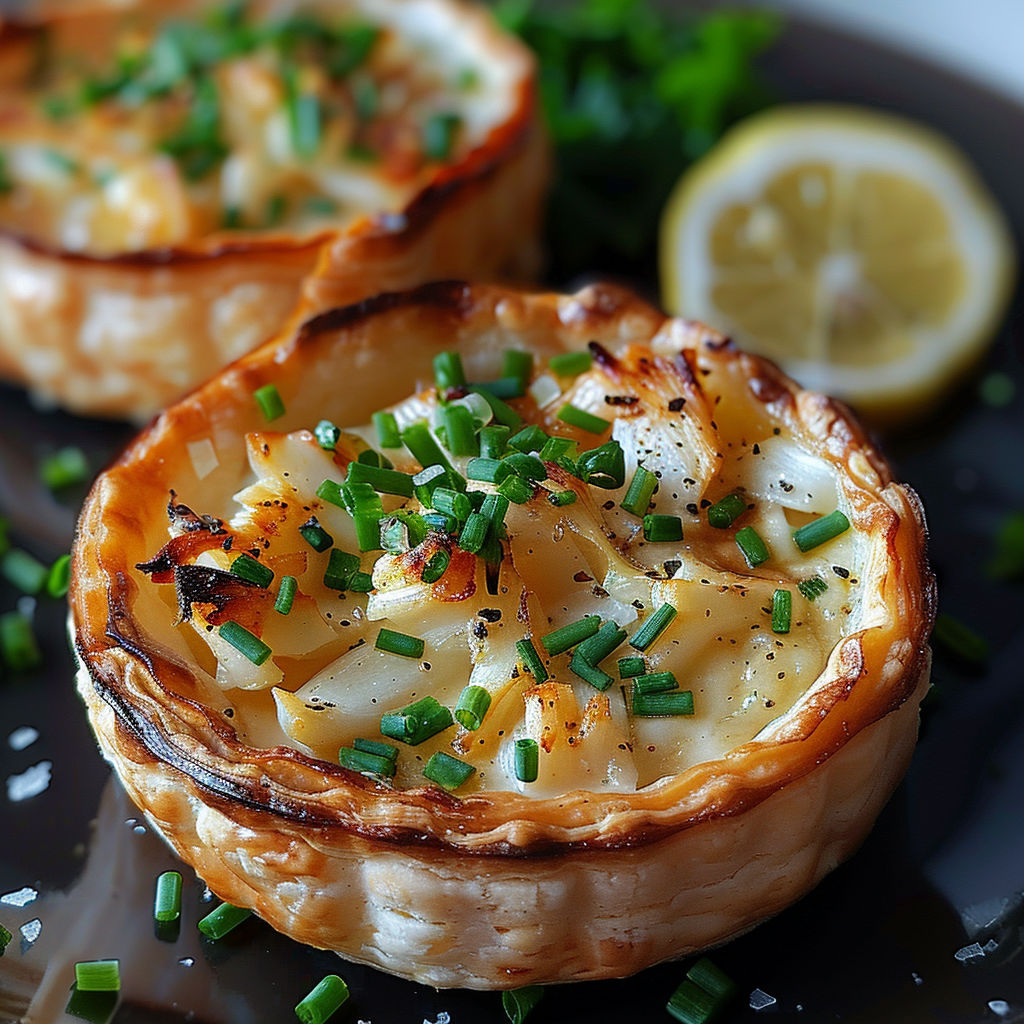 Two small pies with green toppings.