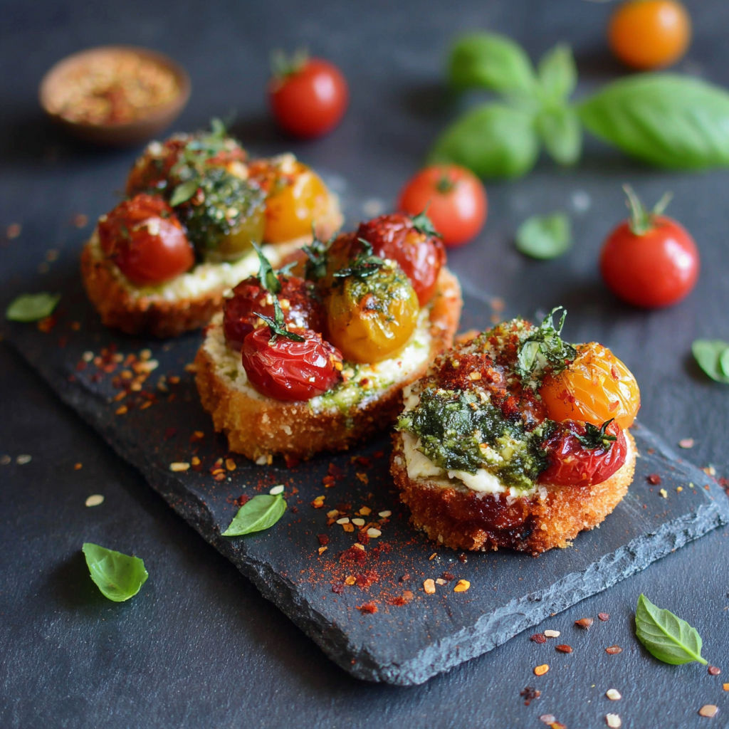 A plate of food with tomatoes, basil, and paprika.