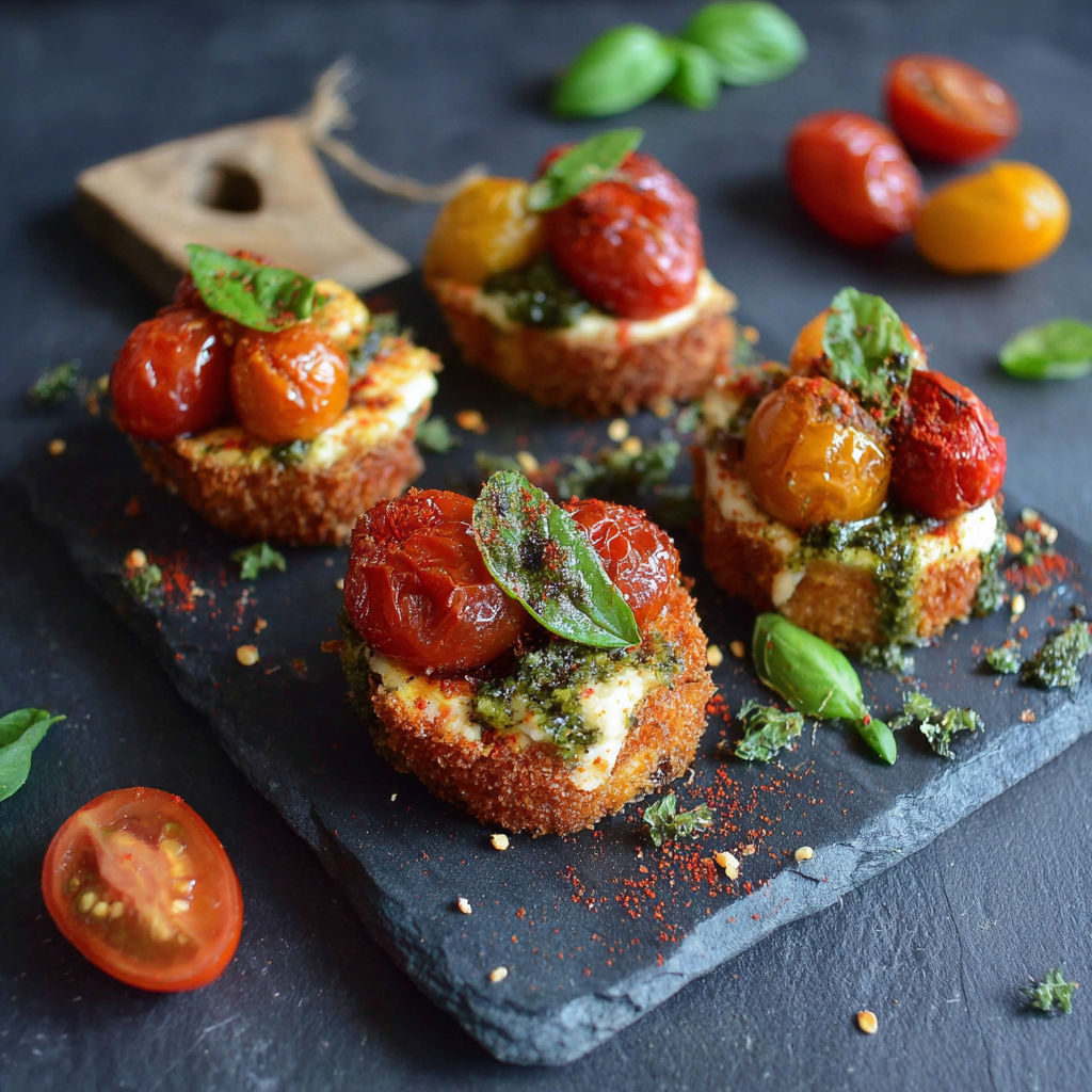 A plate of food with tomatoes, basil, and cheese.