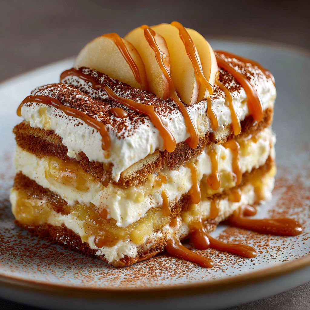 A slice of cake with caramel drizzled on top.
