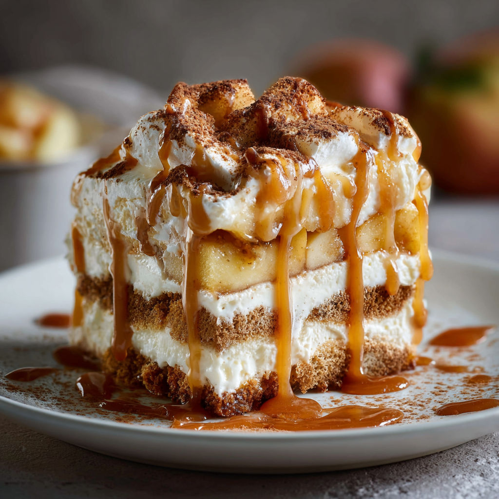 A cake with caramel sauce drizzled on top.