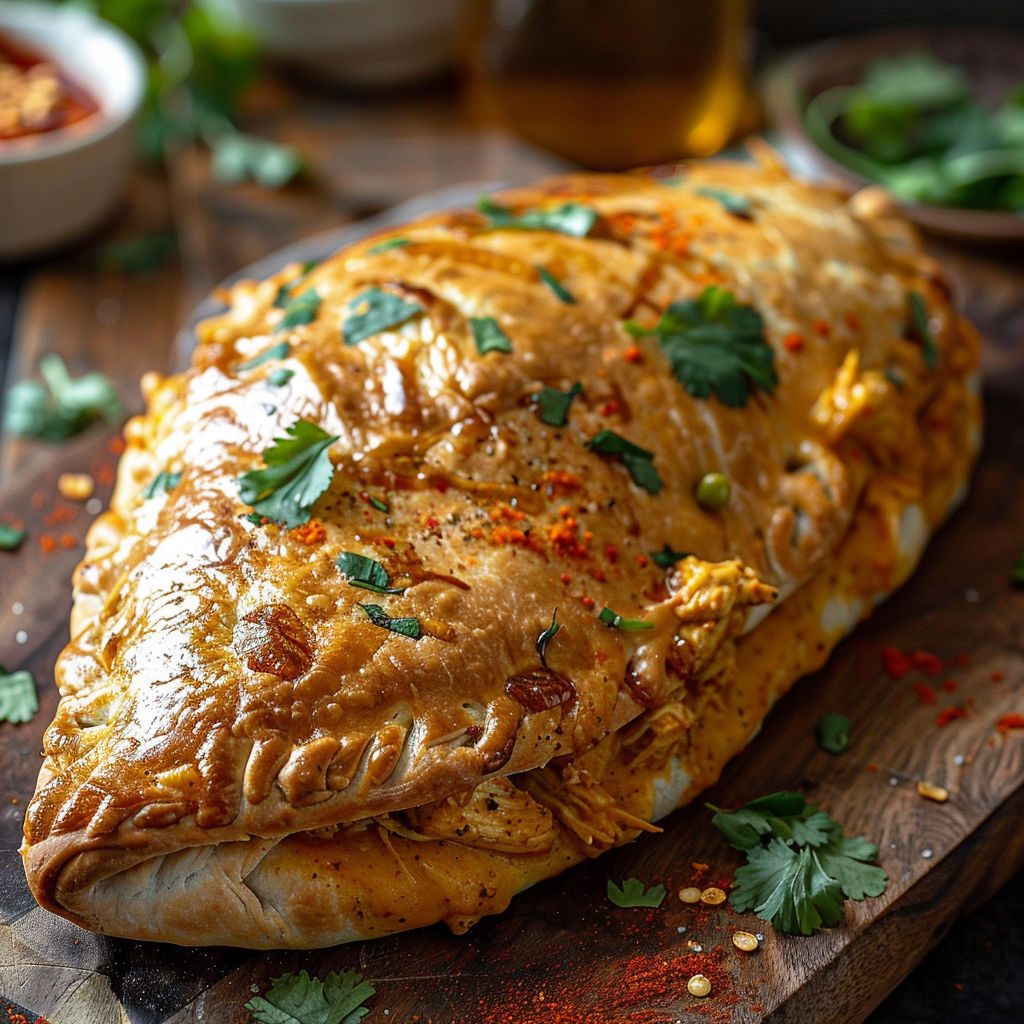 A close up of a pastry with green and red toppings.