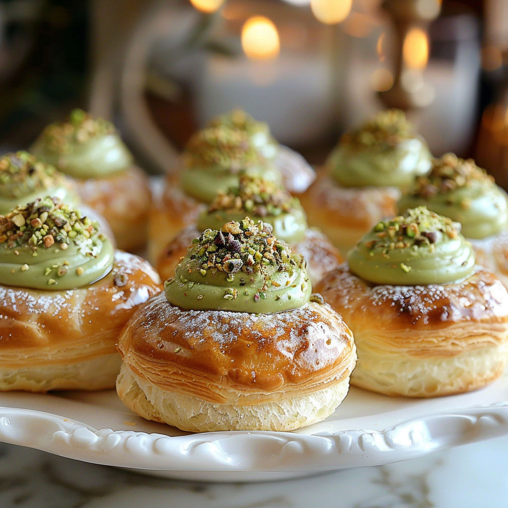 A plate of choux à la pistache.
