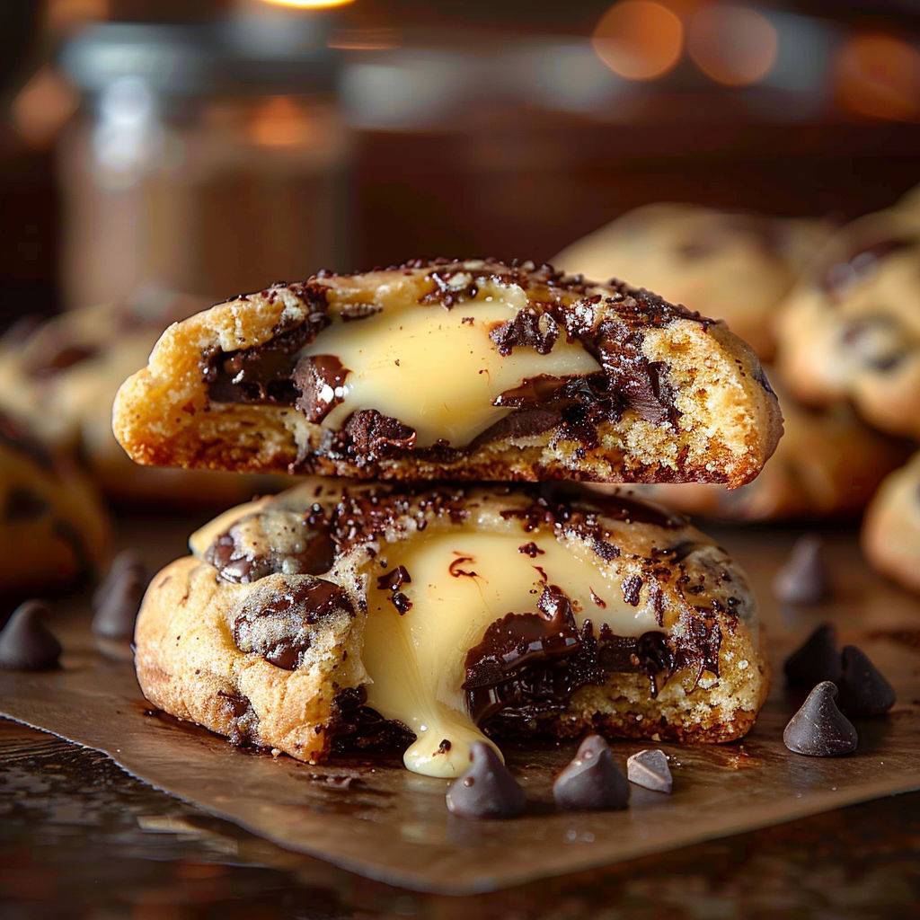 Two cookies with chocolate and chocolate chips.