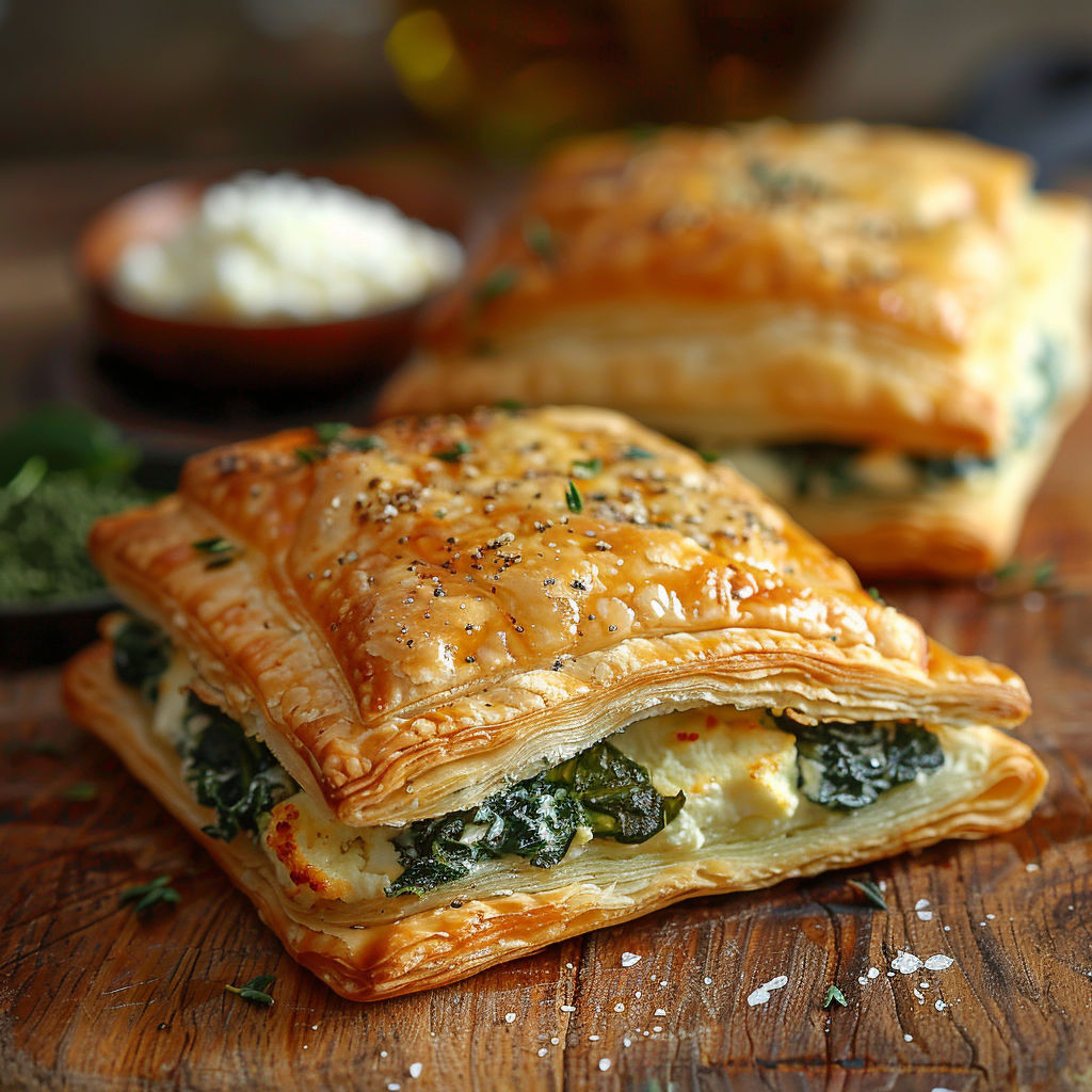 A pastry with spinach and cheese.