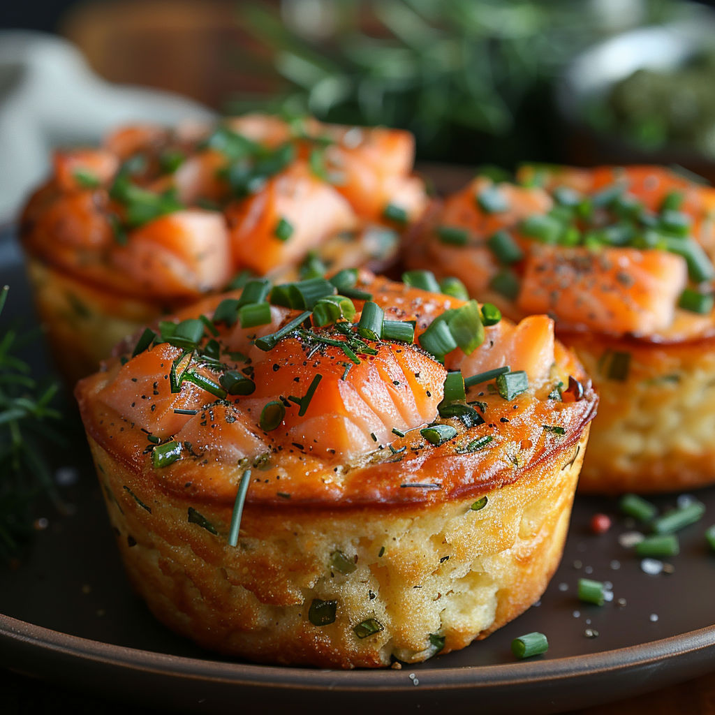 Two small cakes with fish on top.