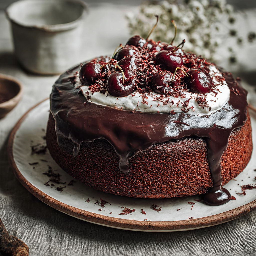 A chocolate cake with cherries on top.