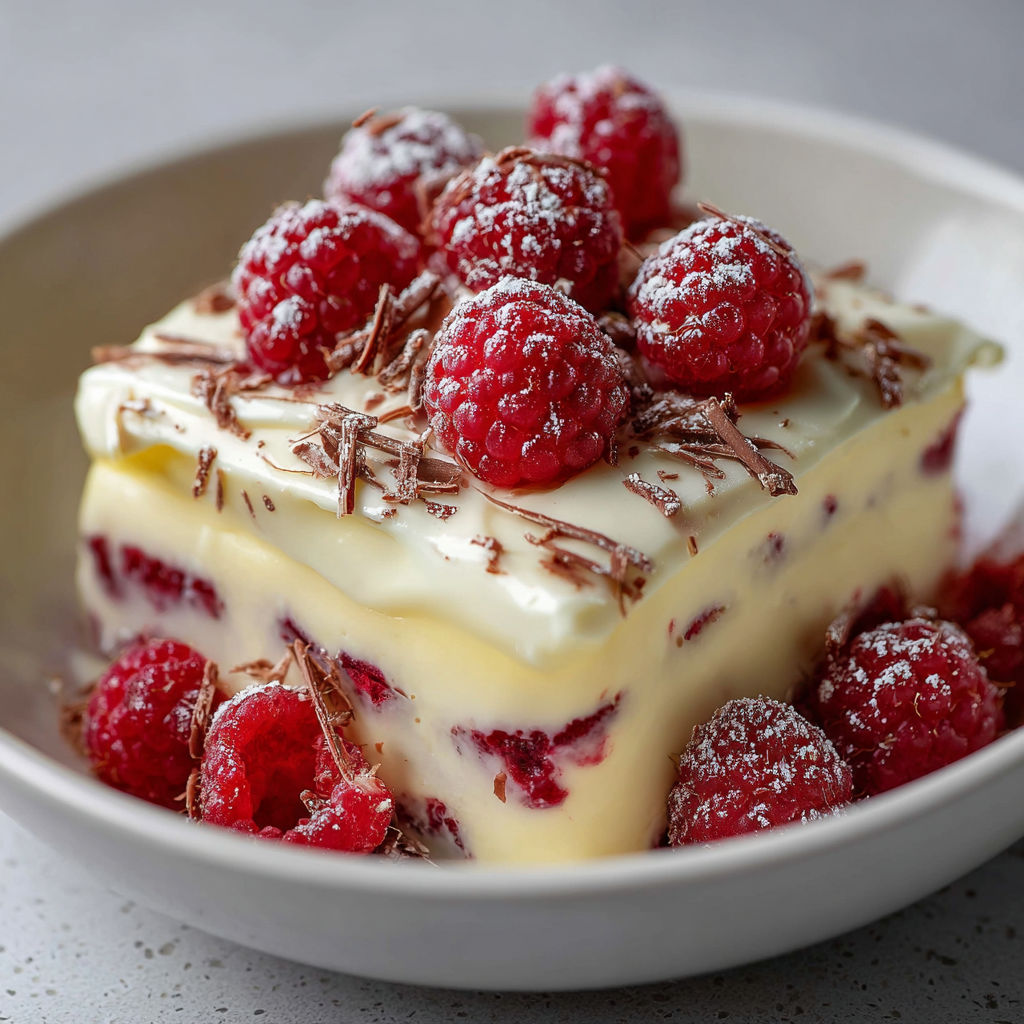 A bowl of dessert with raspberries and whipped cream.
