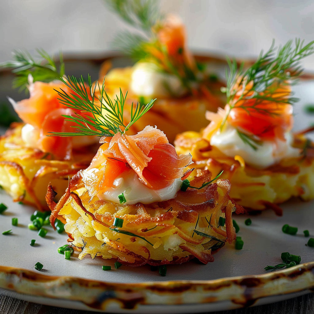 Mini-röstis pommes saumon fumé.