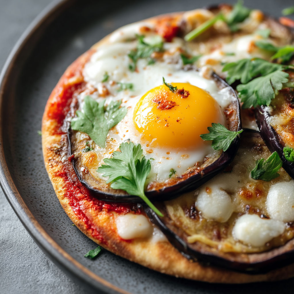 A pizza with a fried egg on top.