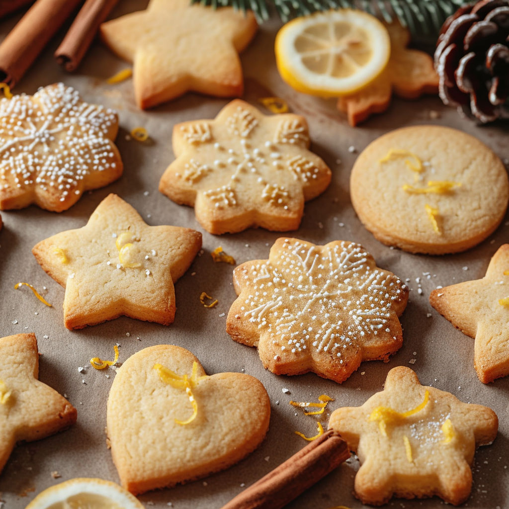 A tray of cookies with a lemon wedge on top.