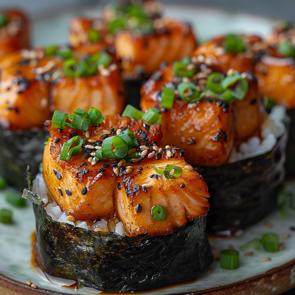 Sushi cups with salmon and mushrooms.