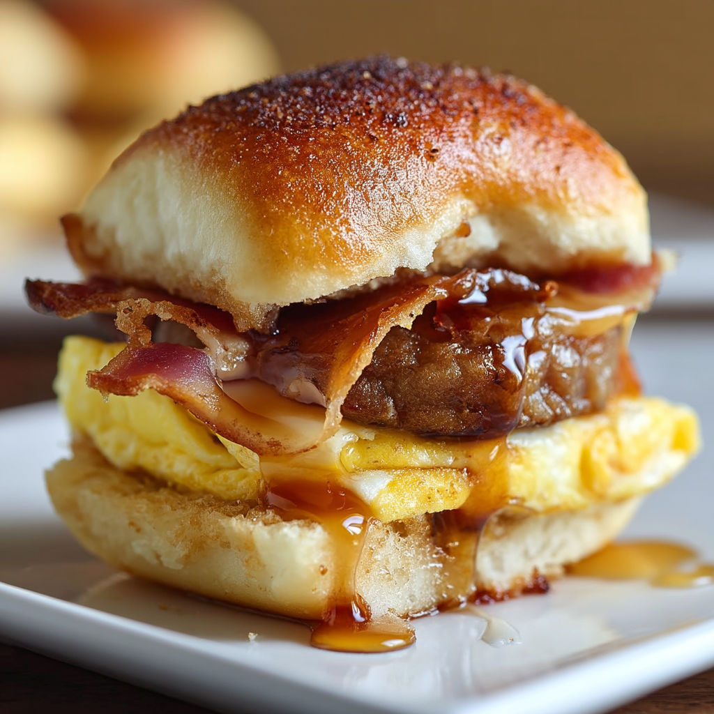 A breakfast sandwich with bacon, egg, and cheese.