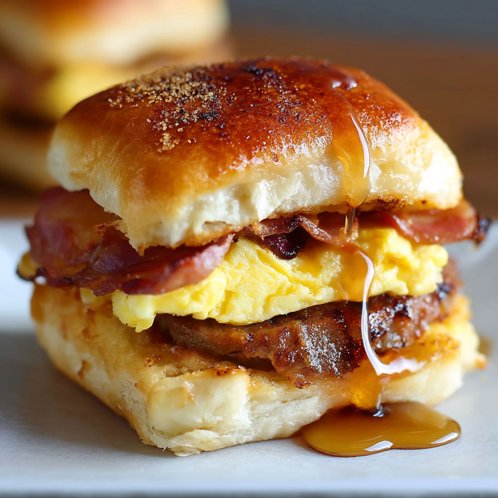 A breakfast sandwich with bacon, eggs, and cheese.
