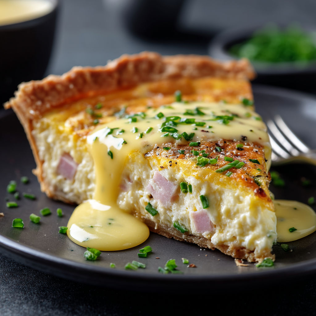 A slice of pie with cheese and herbs on top.