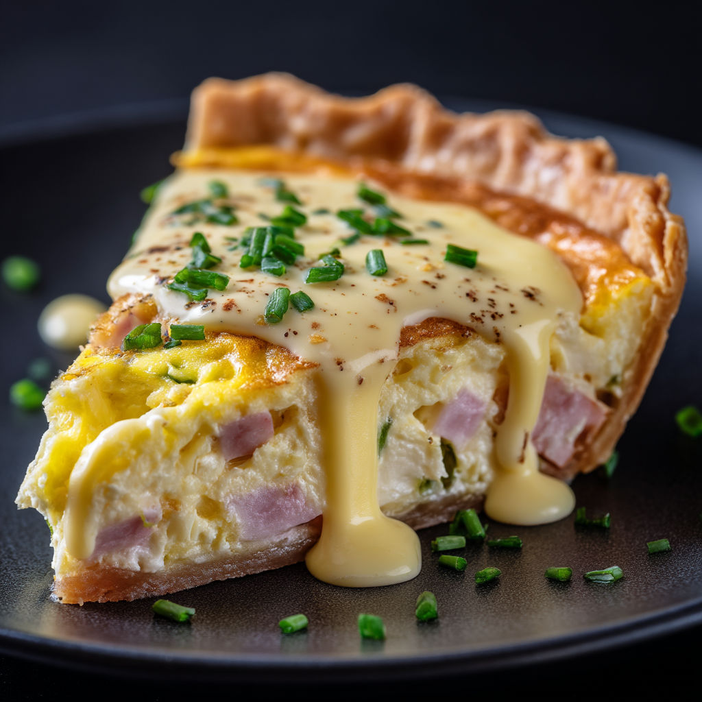 A slice of pie with cheese and herbs on top.