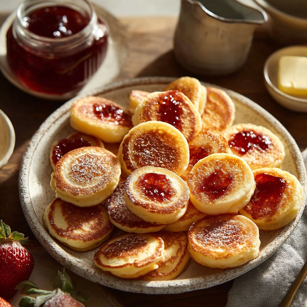 A plate of pastries with jelly on top.