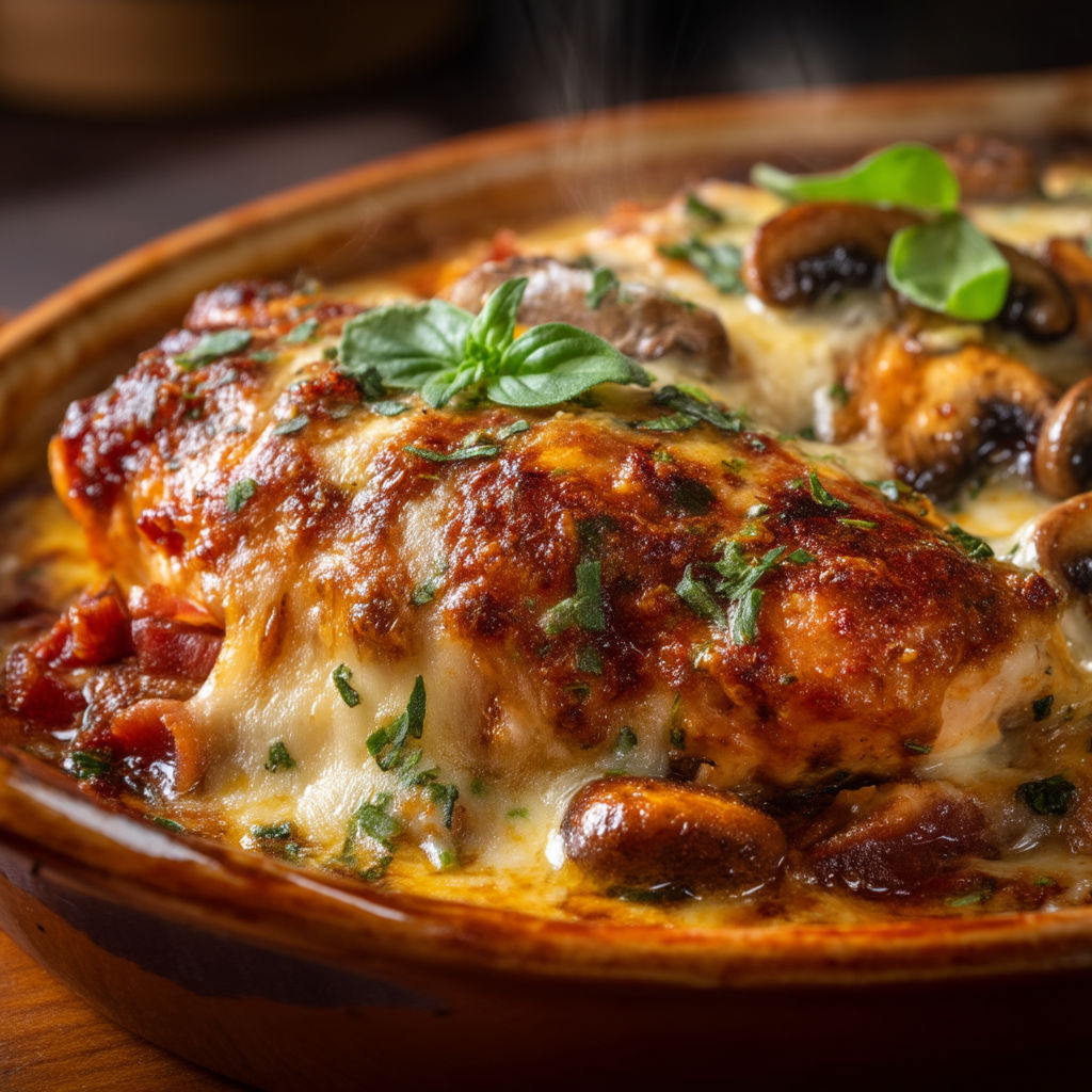 A bowl of food with mushrooms and spinach.