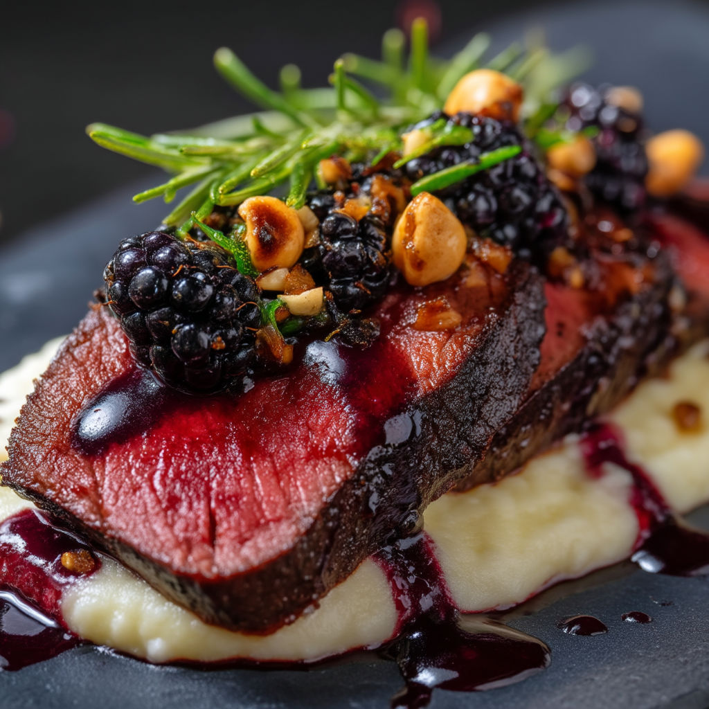 A close up of a piece of meat with a sauce on it.