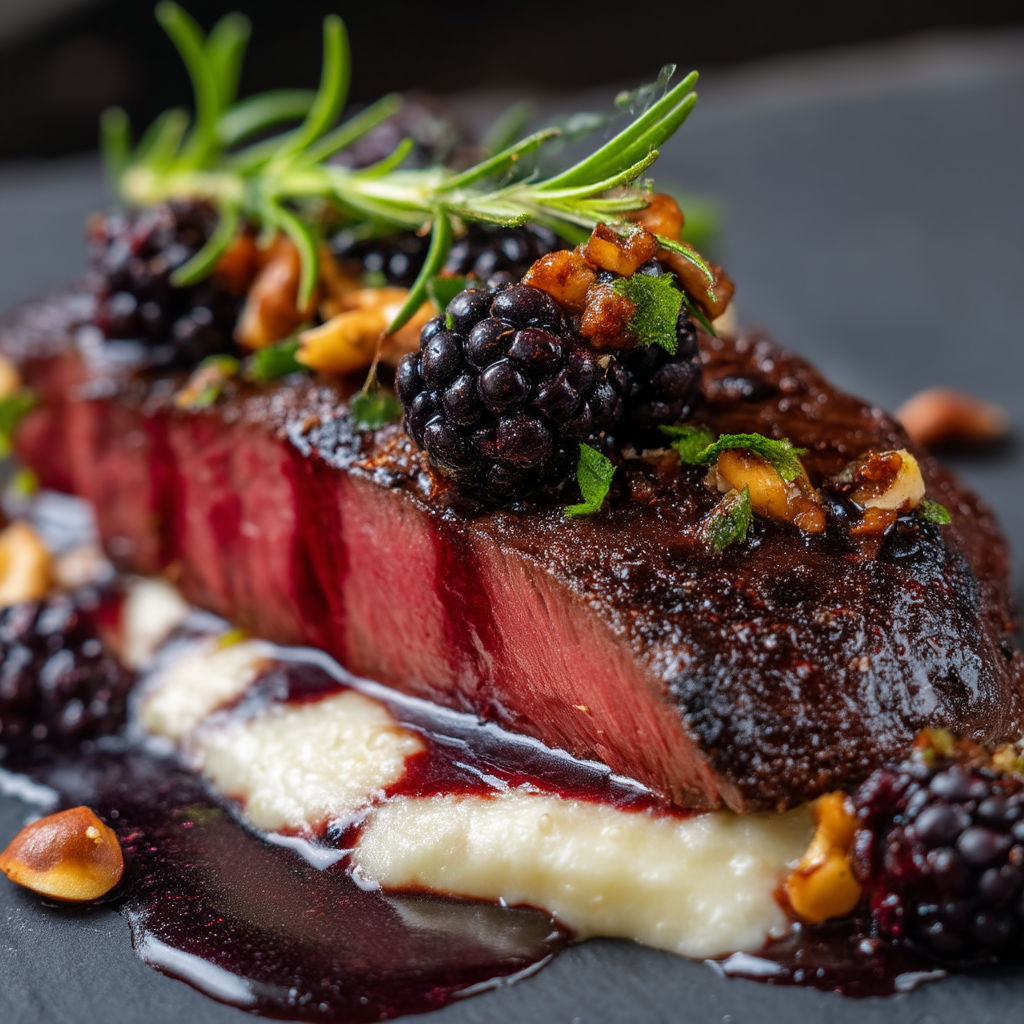 A close up of a piece of meat with a sauce on it.