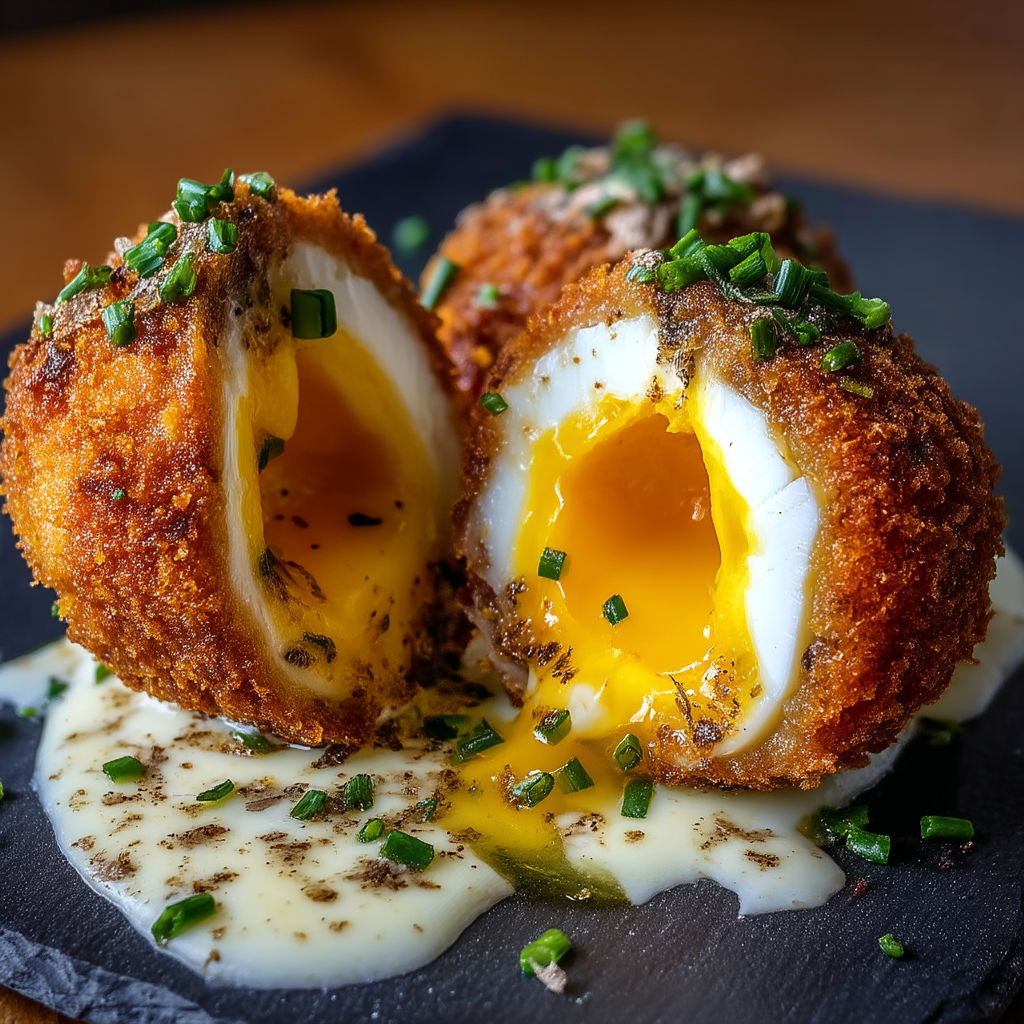 A dish of eggs with truffle oil.