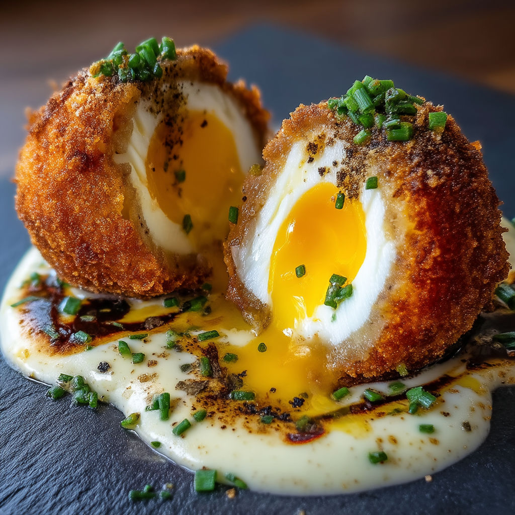 Two eggs with sauce on top.