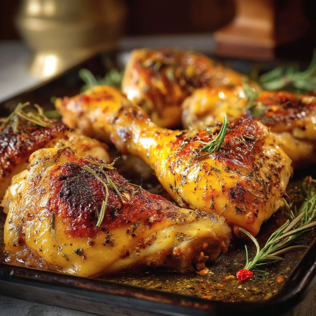 Chicken cooked in a pan.