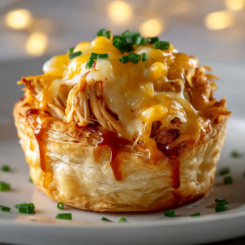 A pastry with BBQ chicken and cheese.