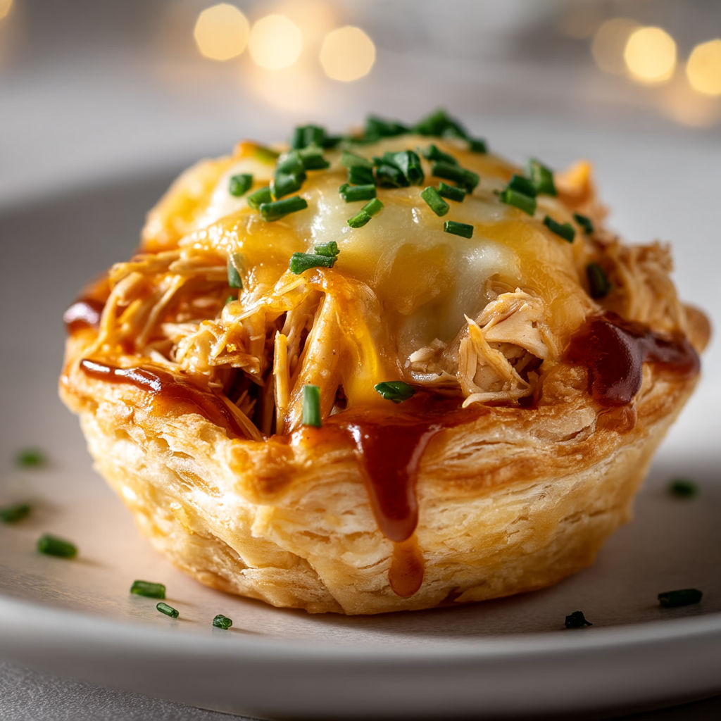 A small pastry with sauce on top.