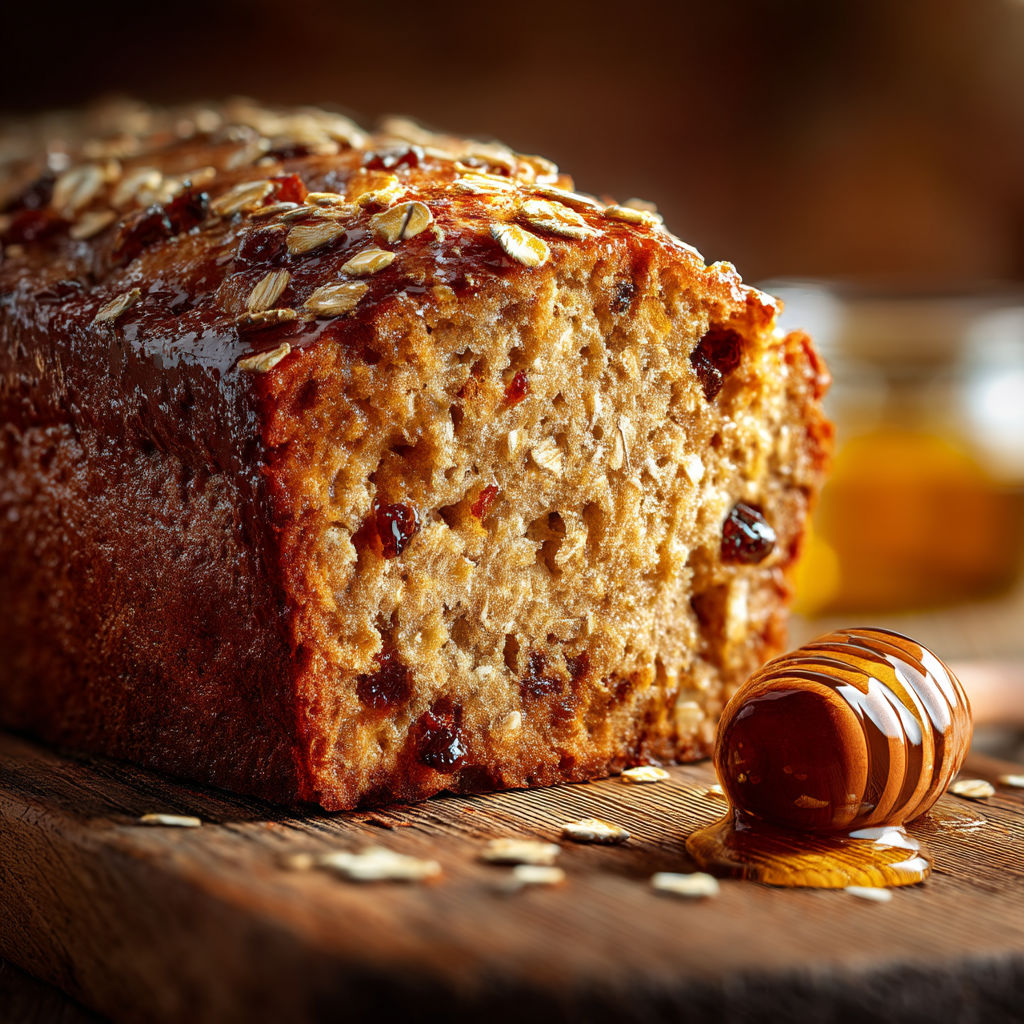 A loaf of bread with honey drizzled on top.