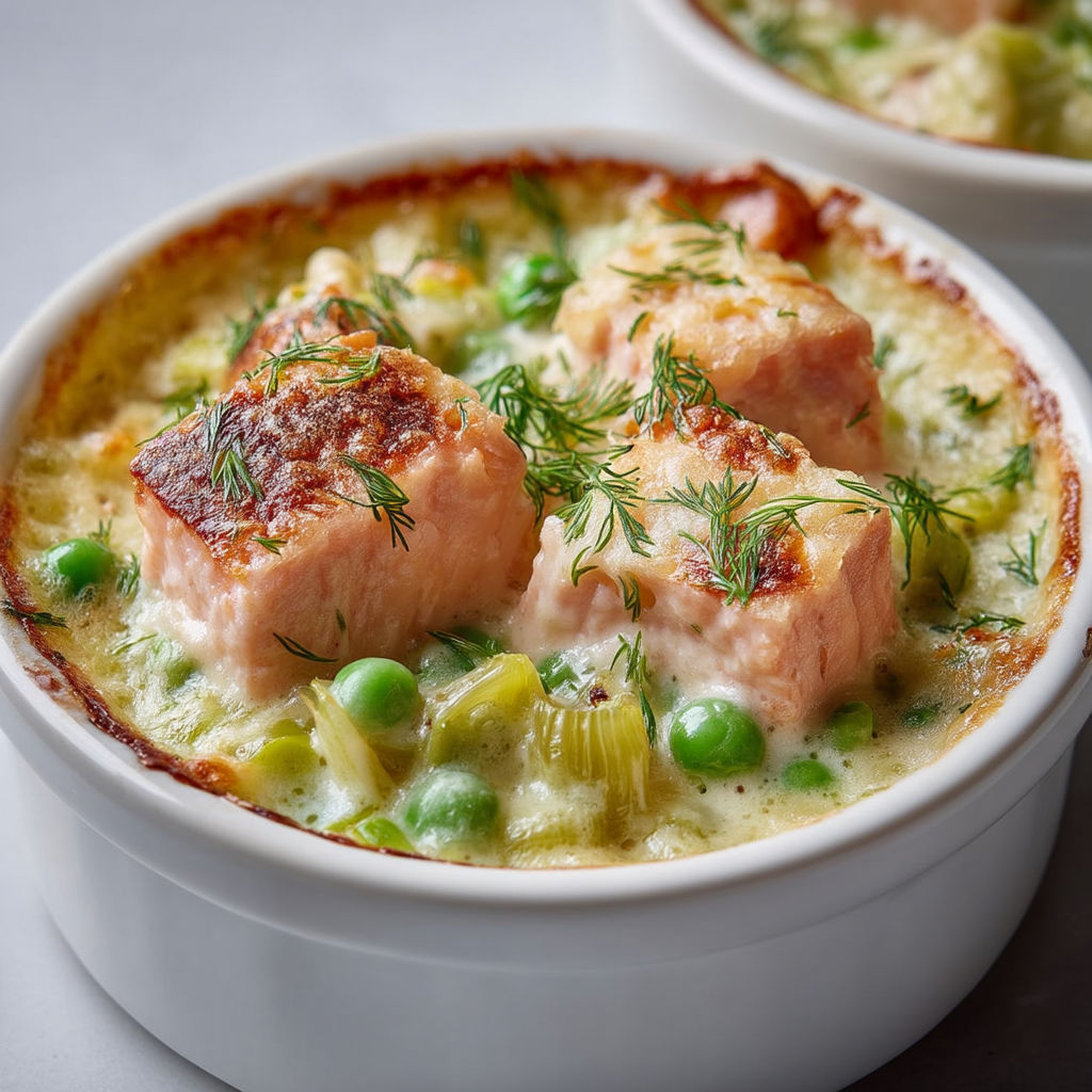 A bowl of food with fish and vegetables.