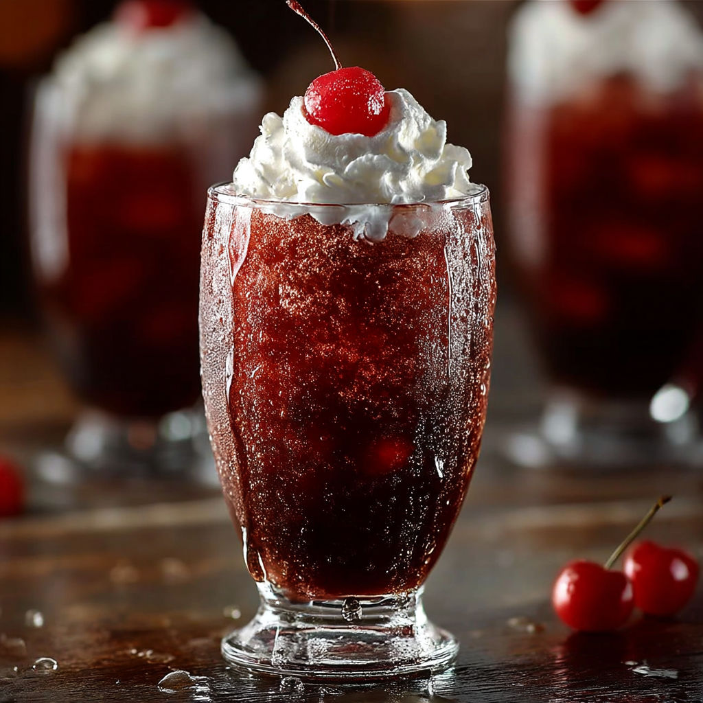 A glass of red drink with a cherry on top.