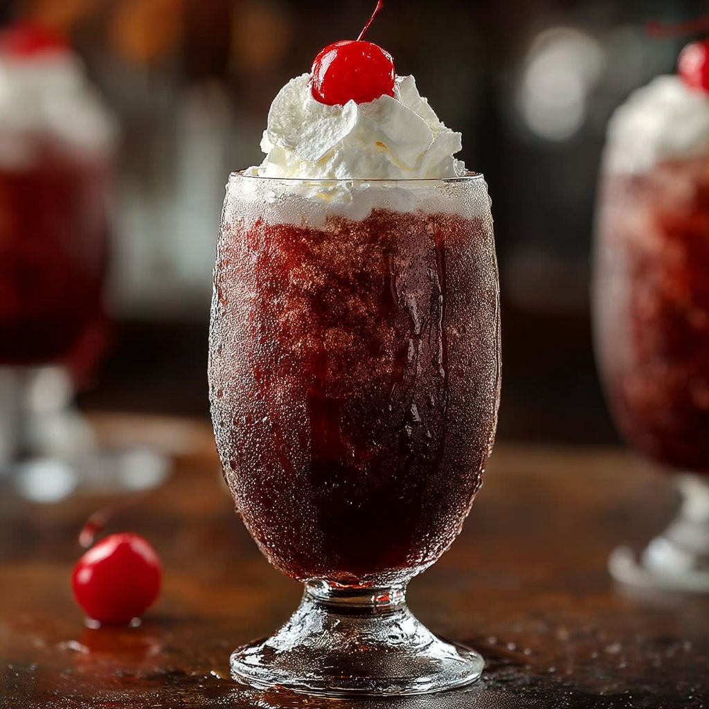 A glass of red drink with a cherry on top.