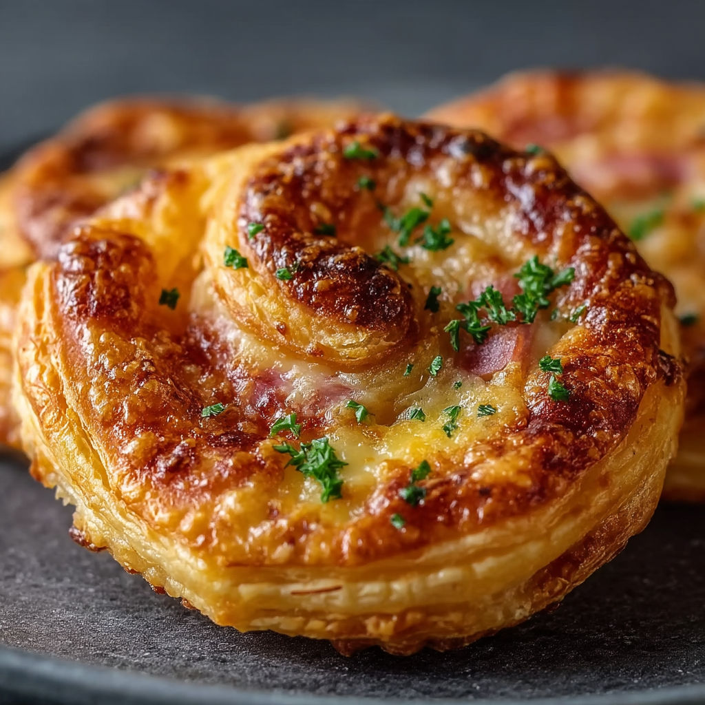 A pastry with a green herb on top.